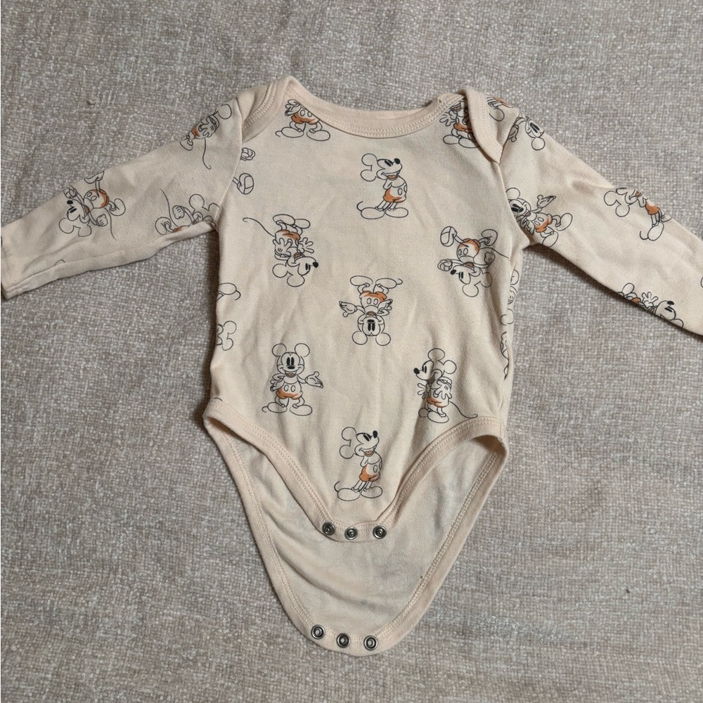 Disney Beige Mickey Mouse Long-Sleeve Bodysuit